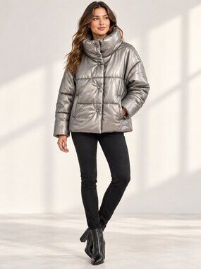 INC International Concepts Metallic Silver Faux Leather Jacket
